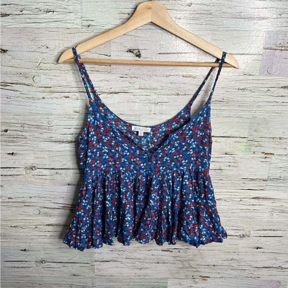 Patrons of peace blue floral crop top tank boho size xs